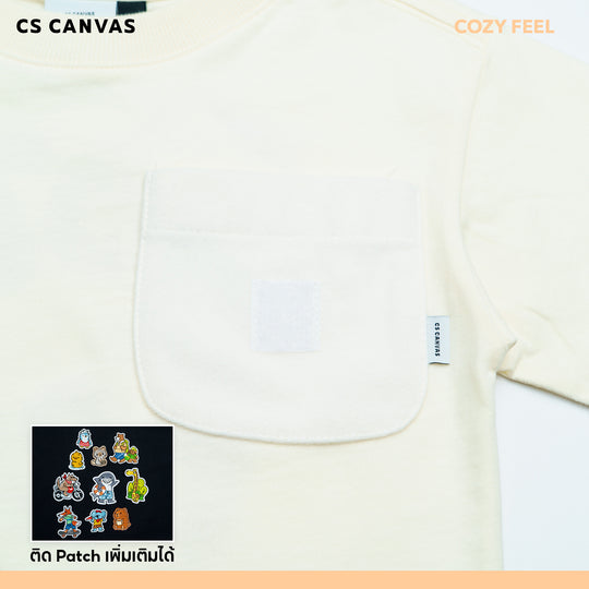 COZY FEEL เสื้อยืดทรงโอเวอร์ไซซ์มีกระเป๋าสามารถติด Patch  สำหรับเด็ก
